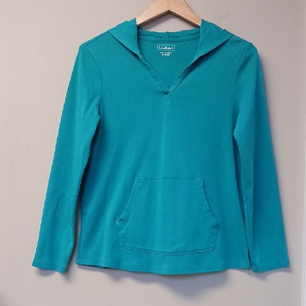L.L. Bean Hoodie Pullover Cotton Top Teal Size M